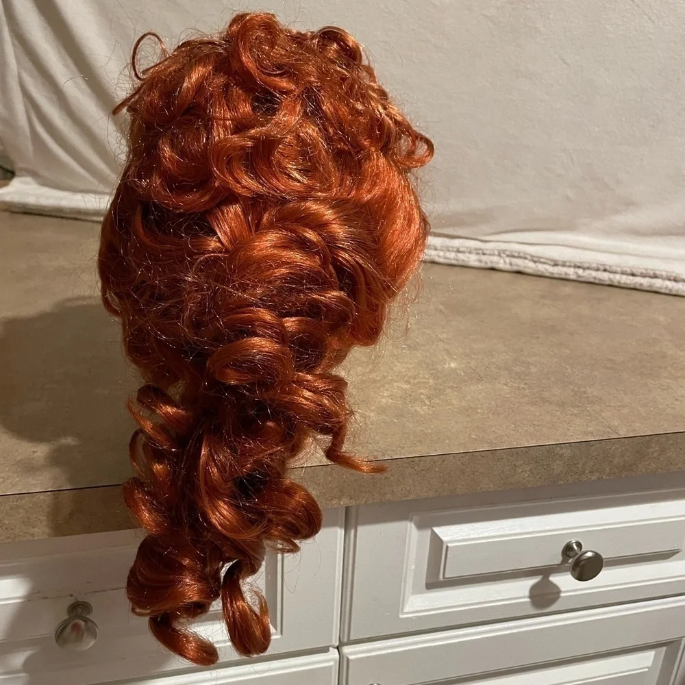 Red Synthetic Curly Hair with Bangs Cosplay Halloween Little Mermaid Ariel